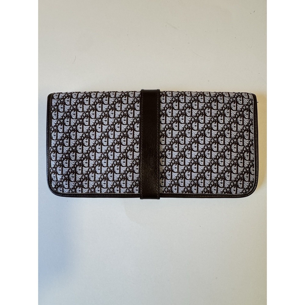 Vintage Christian Dior Clutch Wallet Trotter Monogram Gray Brown Leather - Picture 3 of 9